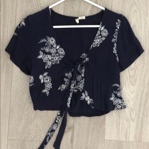 Navy Blue Tie Front Top